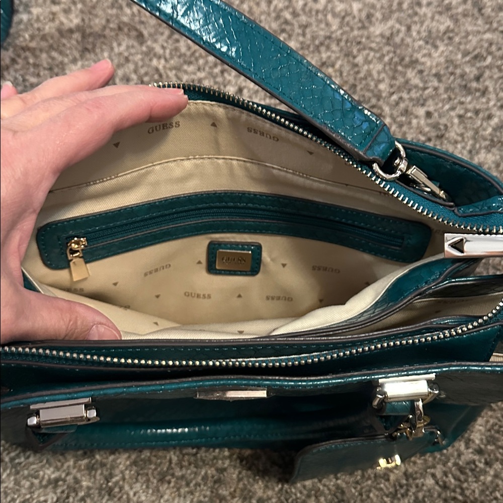 NWT Guess Moon Light Python Deep Teal Satchel NWT - image 6